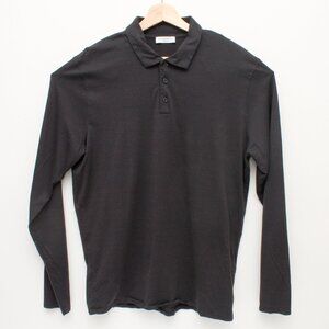 Selected Homme Identity Men's Long Sleeve Polo Shirt Collared Black Large Cotton